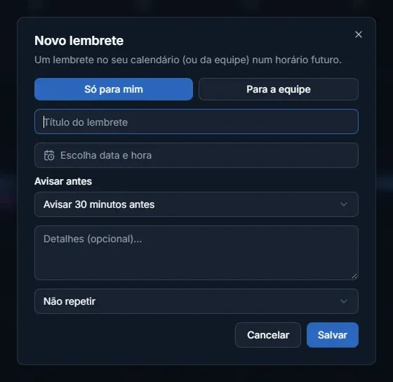 Tela: Criar lembrete