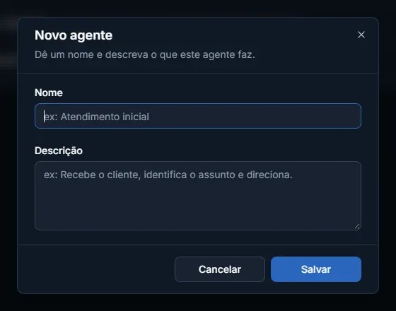 Tela: Criar um agente