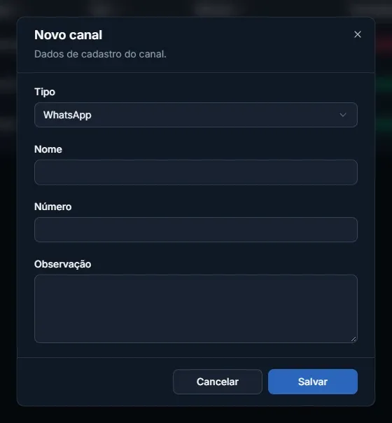 Tela: Cadastrar um canal
