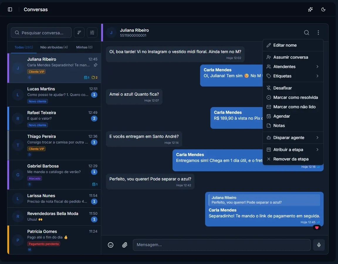 Tela: Ações da conversa