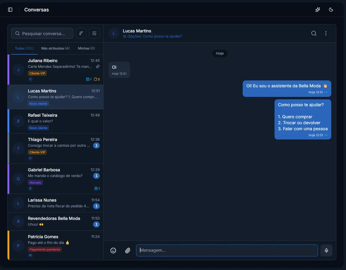 Tela: Conversa com o agente atuando
