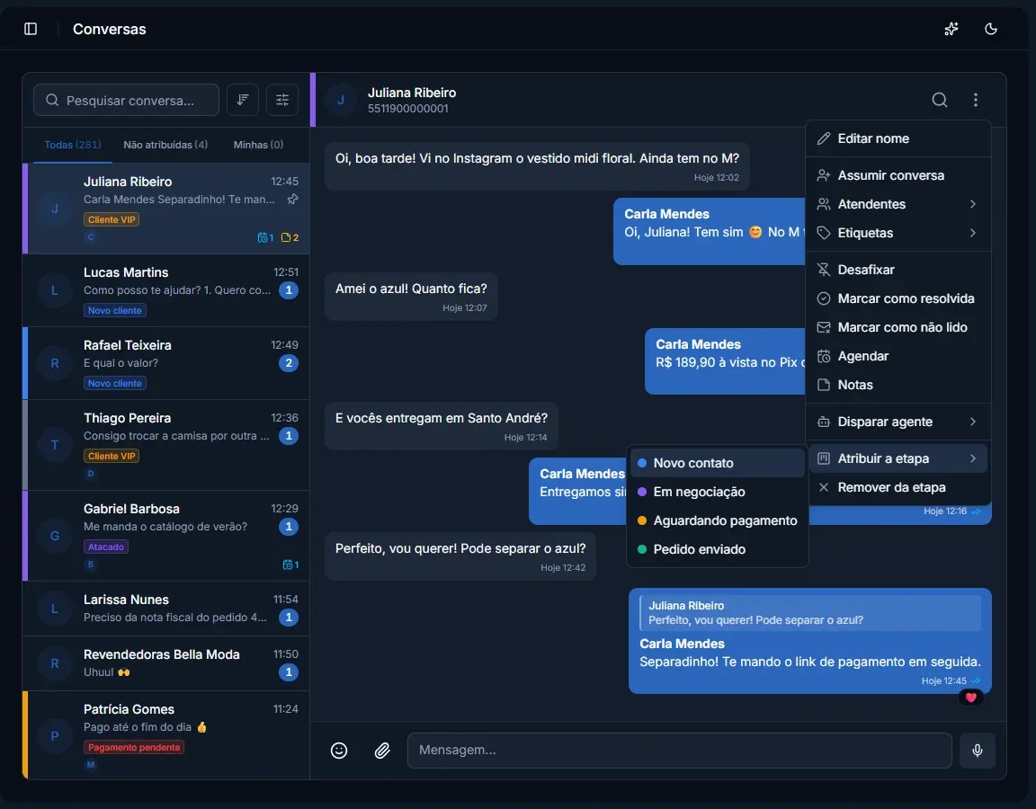 Tela: Mudar a etapa pela conversa