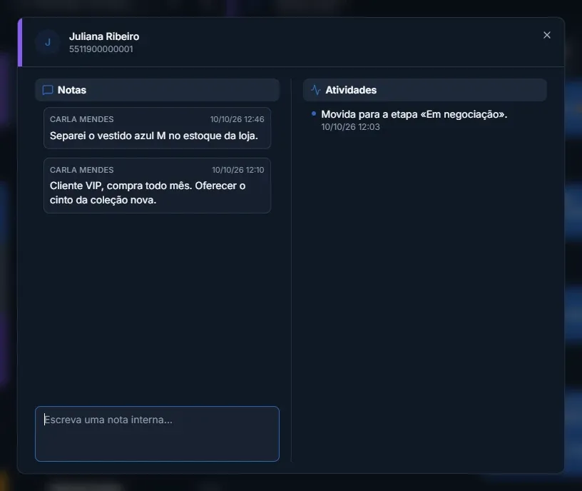Tela: Notas internas