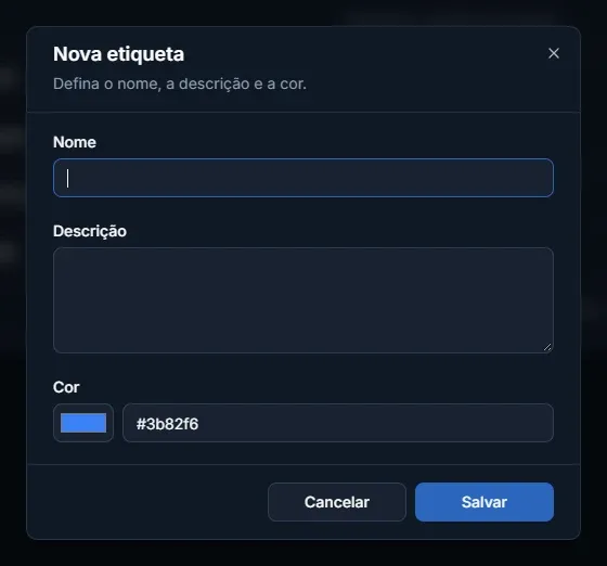 Tela: Cadastrar uma etiqueta