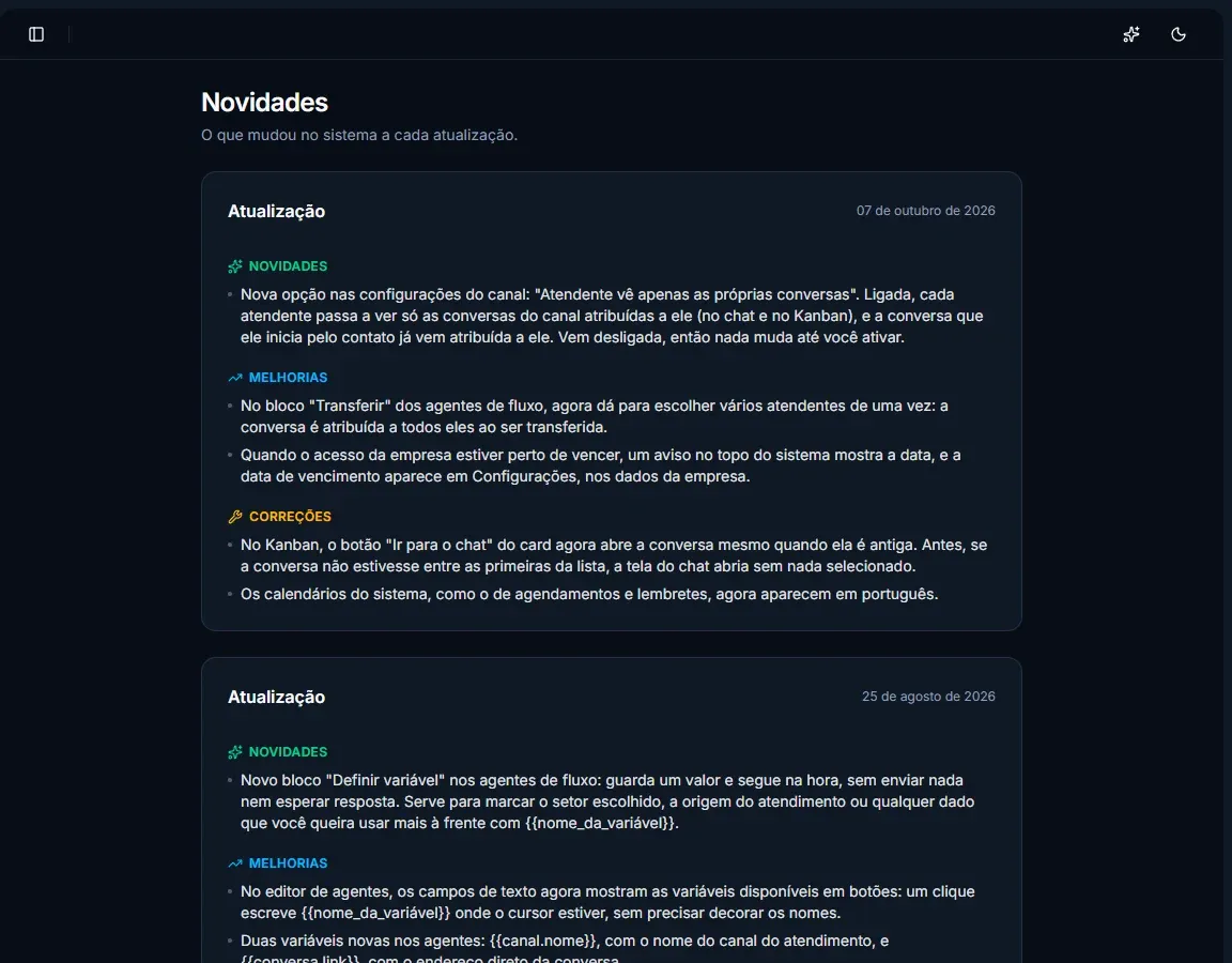 Tela: Novidades do sistema