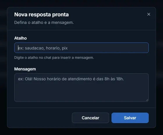 Tela: Cadastrar uma resposta pronta