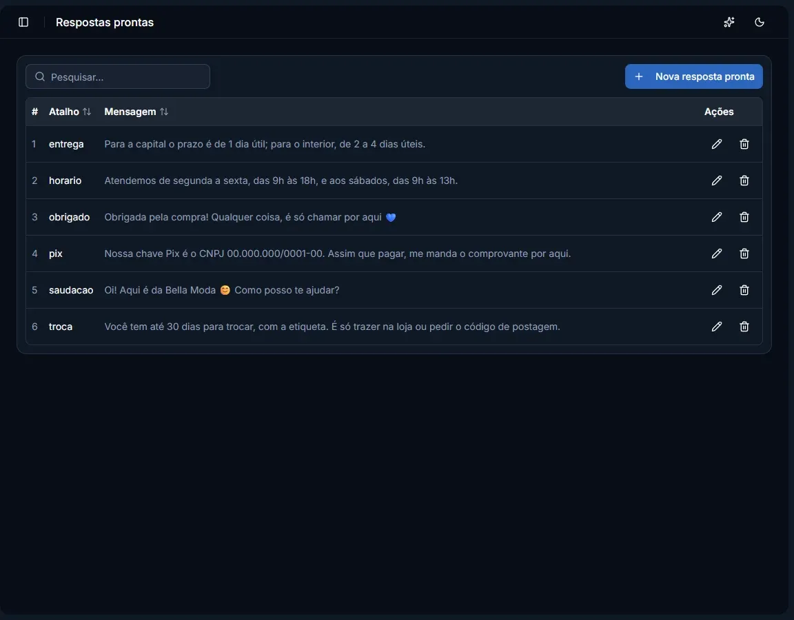Tela: Respostas prontas