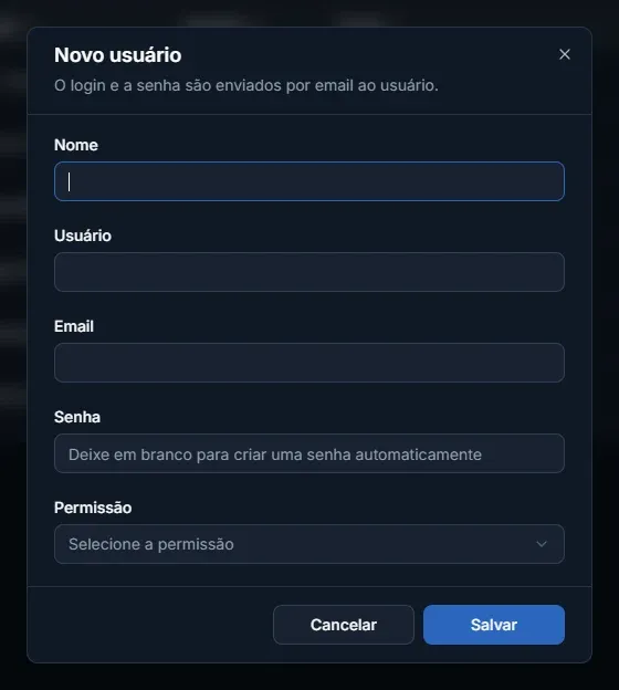 Tela: Cadastrar um usuário